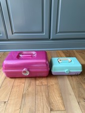 2 Caboodle Makeup Cases Mirror 2 Tier Travel Size Mini Pink Lips Blue Purple
