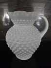 Fenton Hobnail White Milk Glass Large Crimped Ruffled Rim Pitcher Vtg 9”x 7”