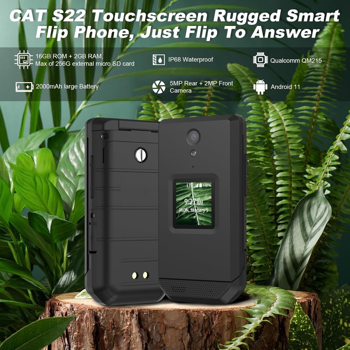 CAT S22 Rugged Flip Phone Unlocked (16GB) 2.8'' Touchscreen Smart