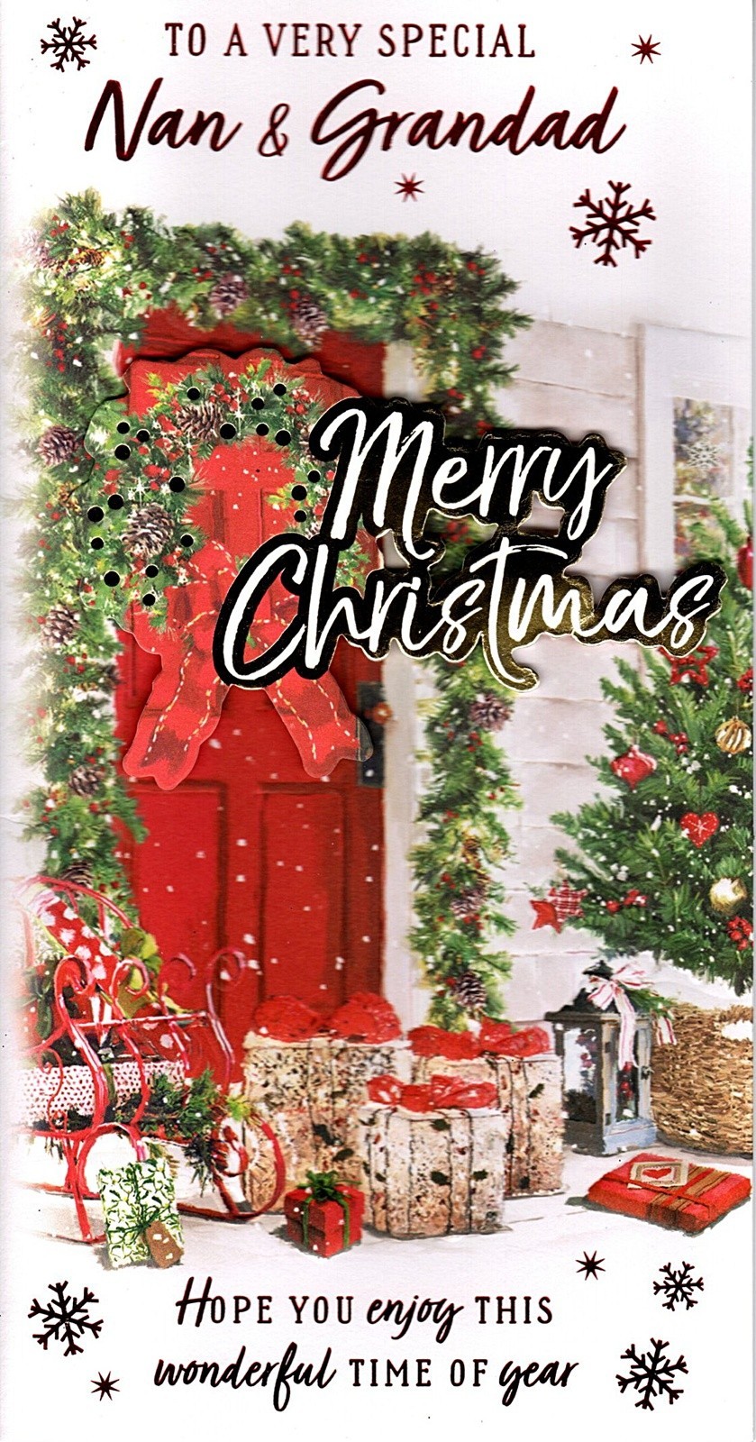 Merry Happy Christmas Card To a Very Special Nan and Grandad Presents at Door