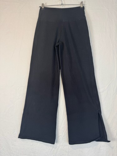 Pact Organic Cotton Knit Dark Black Wide Leg Split Hem Pants Size Small Pull On - Picture 3 of 5