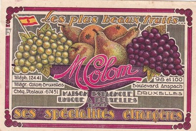 Trade Card Schöne Früchte M.COLOM, Brüsseler Obst und Auslandsspezialitäten Merch