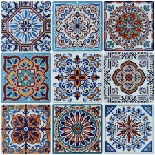 LONGKING Peel and Stick Backsplash Tile Stickers, Colorful Talavera Mexican Tile