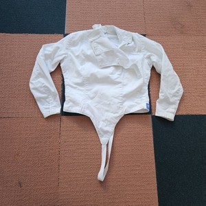 As Is* Vintage Santelli Fencing Jacket White Nylon Size 42 USA Crotch Strap Å2c