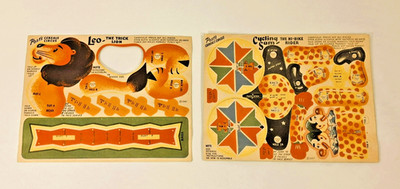 1947 Post Cereals Circus Cycling Sam & Leo Trick Lion Uncut Vintage Premium Lot