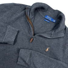 Polo Ralph Lauren Sweater Men Medium Gray Pullover Quarter Zip Estate Rib Flesh