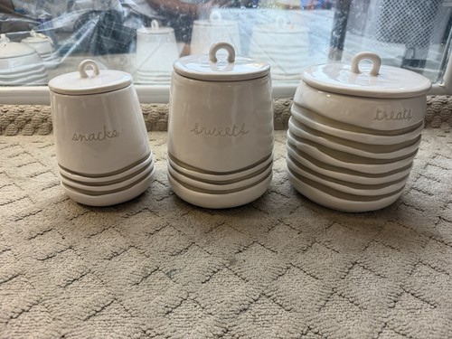 Rae Dunn Hand Painted Kitchen Canister Lot.“Sweets” “Treats” “Snacks”