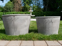 Set Of 2 Wide Galvanised Metal Planters Large Round Dolly Tub Garden Drum Pots