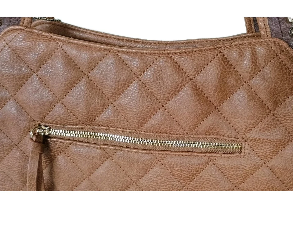 Cartera de Mano Grande Big Buddha Marrón Acolchada Cuero Vegano Cuentas Doradas EXCELENTE Foto 3 de 4