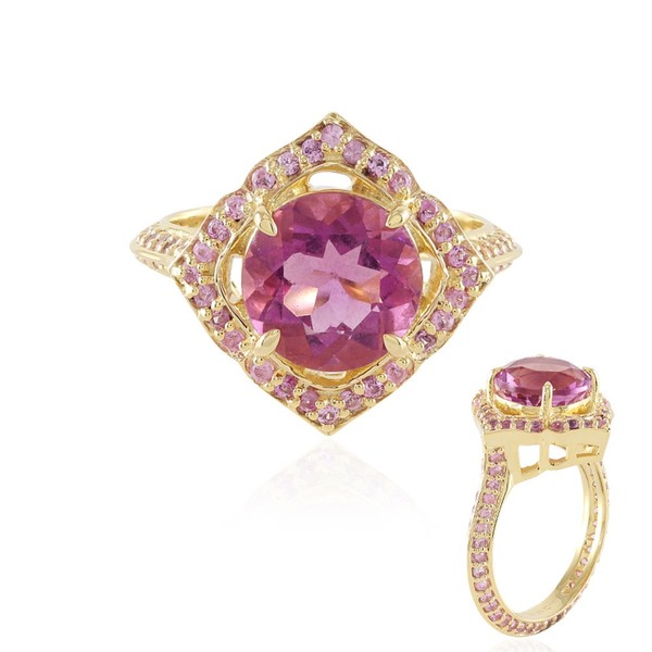 Cavill Ring Fluorit 5,28Ct Sterlingsilber Vergoldet Mit Rosa Saphiren-image