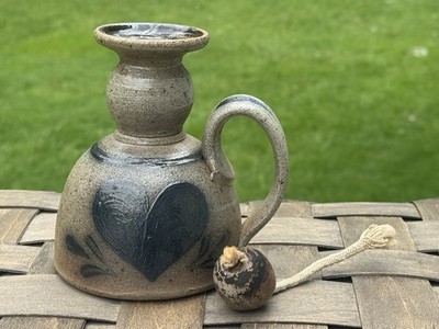 Rowe Pottery Works Heart Bottle Jug Oil Lamp Salt Glaze Stoneware
