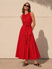 MAX&Co. MaxMara Red A-Line Button Front Maxi Dress with Removable Belt size S