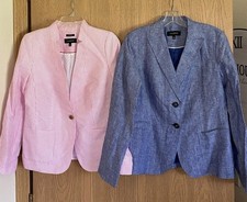 LOT 2 TALBOTS Aberdeen Pinstripe Linen Cotton / Chambray Blazer Jacket Sz 6