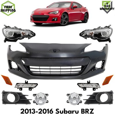 Front Bumper Cover Primed Plastic & Headlights Kit For 2013-2016 Subaru BRZ