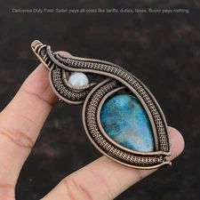 Pear Natural Neon Apatite Rainbow Moonstone Copper Wire Wrapped Pendant Jewelry