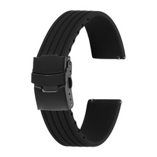 Silicone Watch Strap 22mm with Black Buckle, Black