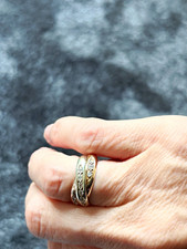 9ct Multi-Tone Gold Hallmarked Russian wedding band Crossover Ring Size K cubic