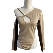 Maniere De Voir bodysuit faux leather long sleeves Medium