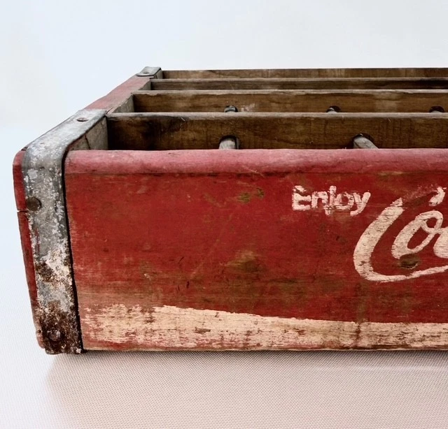 Caja de madera vintage de Coca-Cola roja y blanca 24 botellas "Disfruta de Coca Cola" estuche de madera Foto 3 de 4