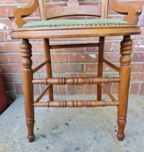 Antique Walnut And Burl Chair Green Floral Needlepoint Seat #3 - Picture 3 of 9