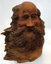 Vintage 8" Hand Made Plaster Old Man Winter Intricate Faux Carved Wood Sculpture