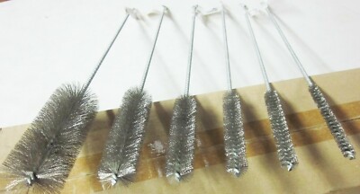 6pc 16'' STAINLESS STEEL WIRE ROUND TUBE GUN CLEANING BRUSHES 3/8''-1-1/2'' BRUSH