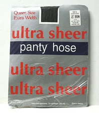 One Pair Womens Queen Size Pantyhose Jet Brown Ultra Sheer Nylons Sheer Toe NOS