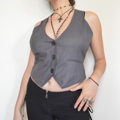 トップス goa 00s Y2K archive natural bone vest Vintage 00s y2k 2000s dark grey vest street fashion staple