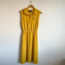 Naif Size XL Mustard Yellow Midi Shirt Dress Elastic Tie Waist