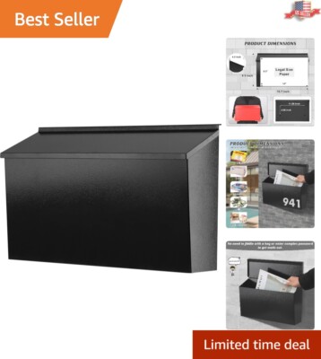 Compact Modern Mailbox with Large Capacity and Easy Installation - Black Steel