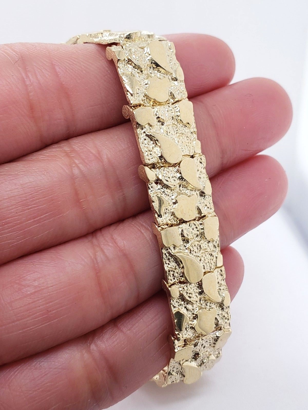 14k Yellow Gold Nugget Bracelet Adjustable 8.5 9" 12mm 37 grams eBay