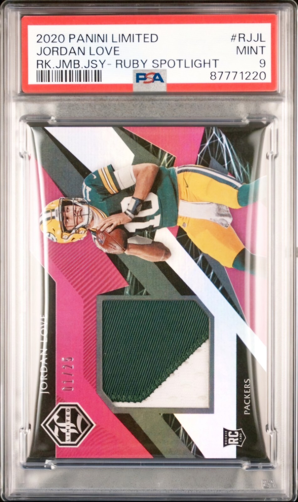 Jordan Love Panini Limited Rookie Jumbo Jerseys #RJJL Ruby Spotlight