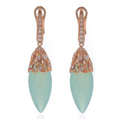 Luca Carati Chalcedony Diamond Drop Earrings 18K Yellow Gold 0.45Cttw