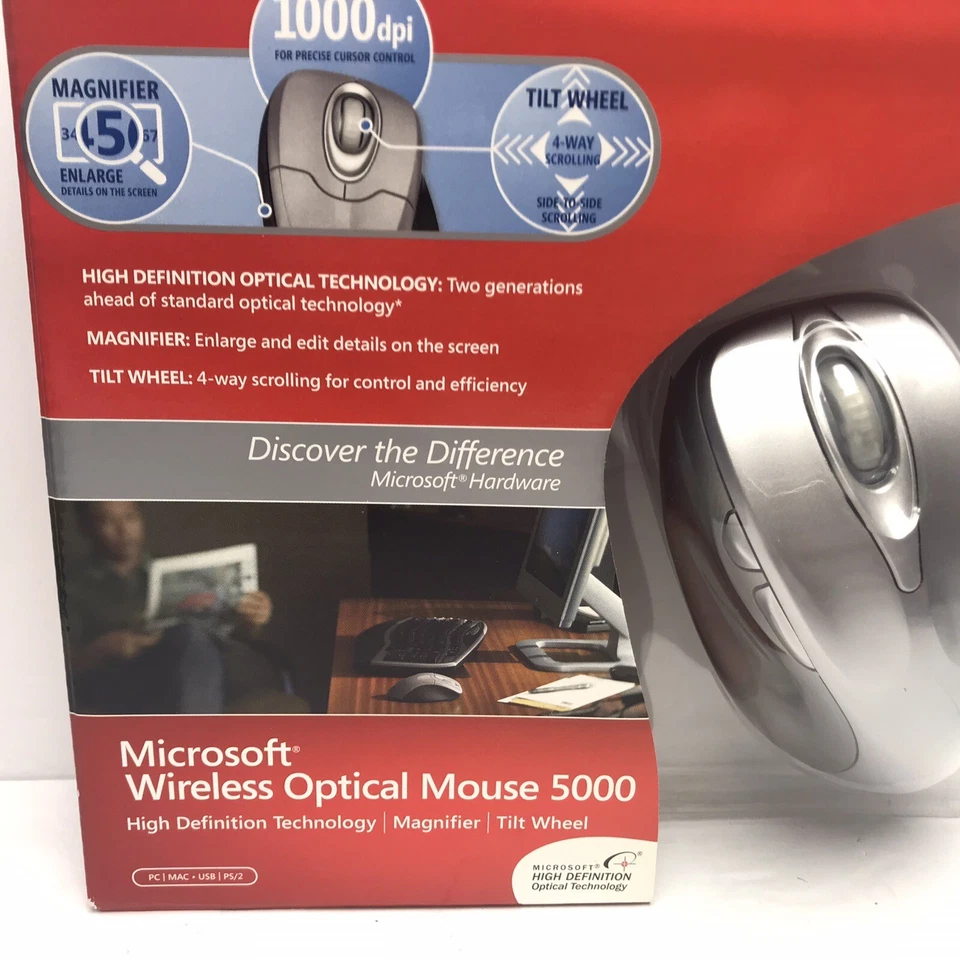 Microsoft Wireless Optical Mouse 5000 Tilt Wheel 4 Way Scrolling Open Box - Bild 4 von 4