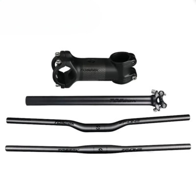 Carbon Fiber Bicycle MTB Handlebar Seatpost Stem Bike Mountain Rise Bar Flat Set