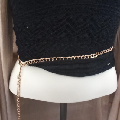 Vintage Heavy Large Gold Curb Link Chain – 30” – Necklace / Belt / Chain Leash Vintage Gold Tone Chain Belt Necklace Curb Link Multi-Way  main image 2