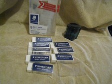Staedtler Mars plastic erasers white qty 7  Sharpener qty 1 NEW Germany