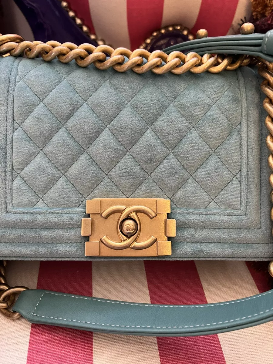 Chanel Mini Rectangular Flap Bag Blue Lambskin Light Gold Hardware