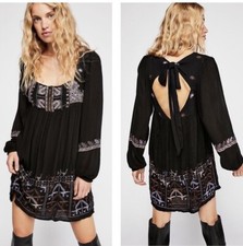 Free People Rhiannon Black Embroidered Mini Dress Size Small