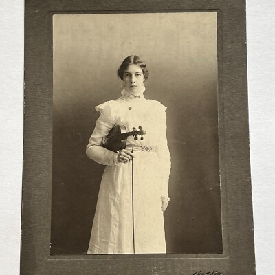 #ad Antique Photograph On Board Beautiful Young Woman Violin Heart Eau Claire WI $115.47