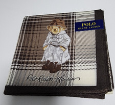 Polo Ralph Lauren Bear Plaid Handkerchief Scarf Cotton Hankie Neck Ribbon 49cm