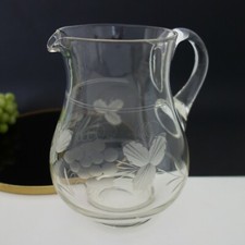 Alter Weinkrug Wasserkrug Glaskanne Trauben Schliff Gravur 50er Art Deco 1,5 l