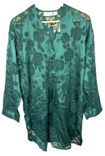 Victoria  s Secret Vintage Gold Label Green Silky Lace Sleep Shirt Nighty Size M