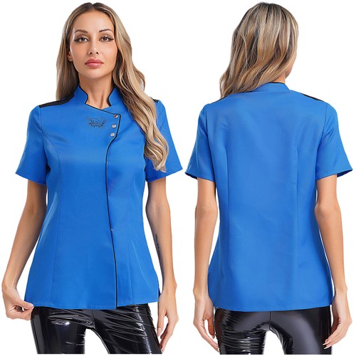Women Jacket Hotel Coat Loose Fit Tops Shirt Color Block Counter Printed Cafe - Picture 5 of 45