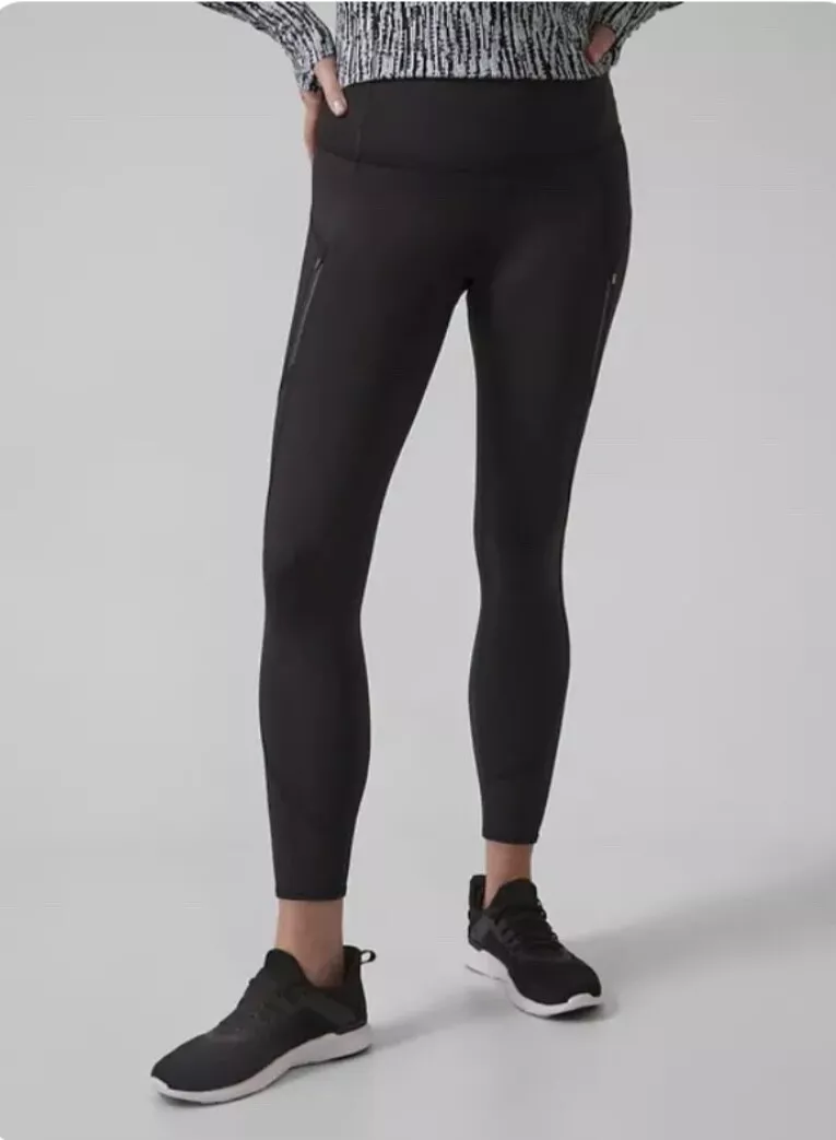 Athleta S SMALL Rainier Tight 7/8 Leggings, Black Winter Workout Run Hiking  NWT