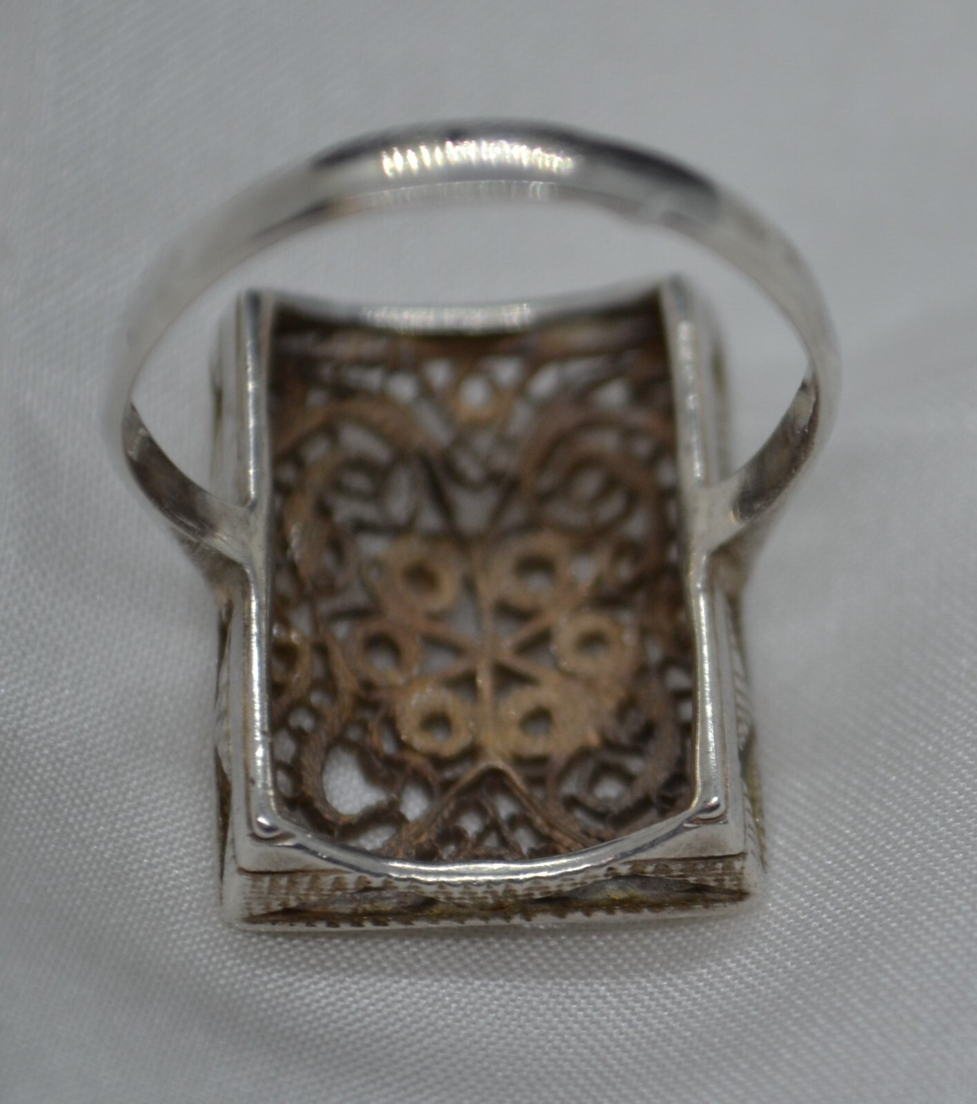 Vintage Rectangular Silver Ring Size 7.5 Floral/F… - image 3