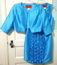 FLASH SALE B Michael AMERICA RED sz 8 SET Jacket & Dress Medium Blue Rose Petal