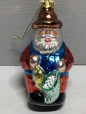 Fishing Santa Blown Glass Christmas Ornament 5 in | eBay