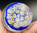 Millefiori Art Glass Paper Weight Bright Blue and White Flowers — photo 4