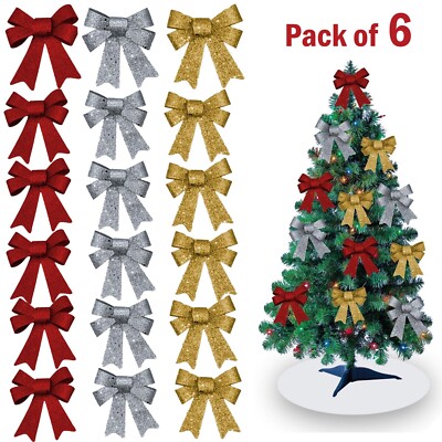 6 Stück Schleifen Weihnachtsbaum Glitzer Schleife Ornamente 11 cm Party Geschenk Weihnachtsdeko
